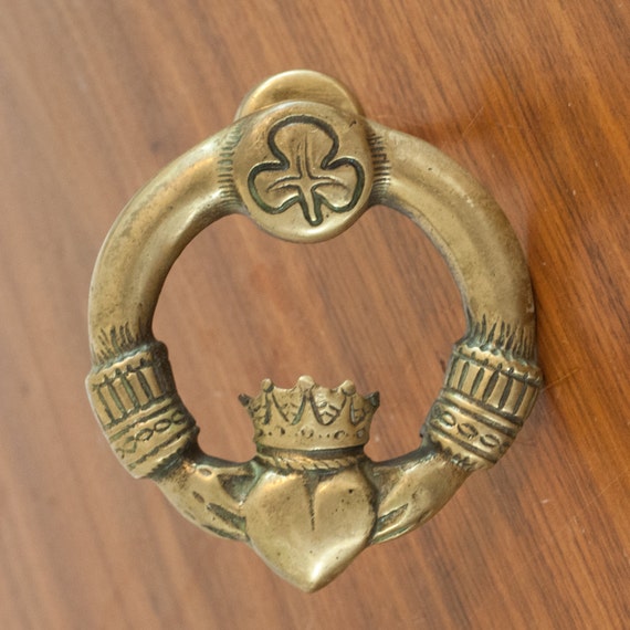 Vintage brass door knocker Claddagh Ring Irish Celtic brass