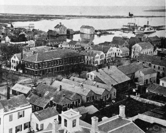 NANTUCKET MASS Aerial View in 1875 Vintage Photo Print