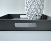 Charcoal Gray 16 x 16 Lacquered Serving Tray, Ottoman Tray, Wood Coffee Table Tray