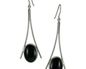 BLACK ONYX SPLIT Earrings -  sterling silver & black onyx earrings