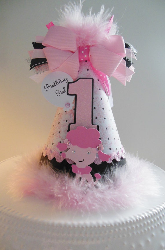 Ooh La La Paris Poodle Birthday Party Hat Pink And Black Polka Dot Damask Personalized By 