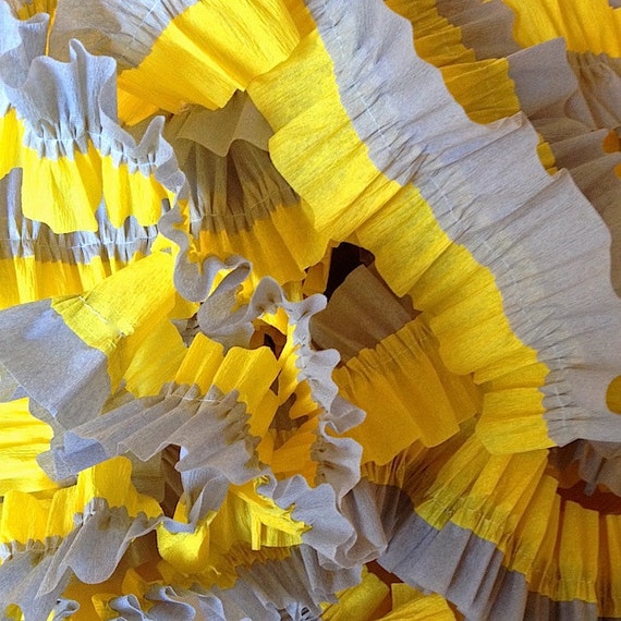 36 Feet CANARY YELLOW and GRAY Ruffled Crepe Paper Streamers - Party Decoration - Craft and Party Supplies Il_570xn