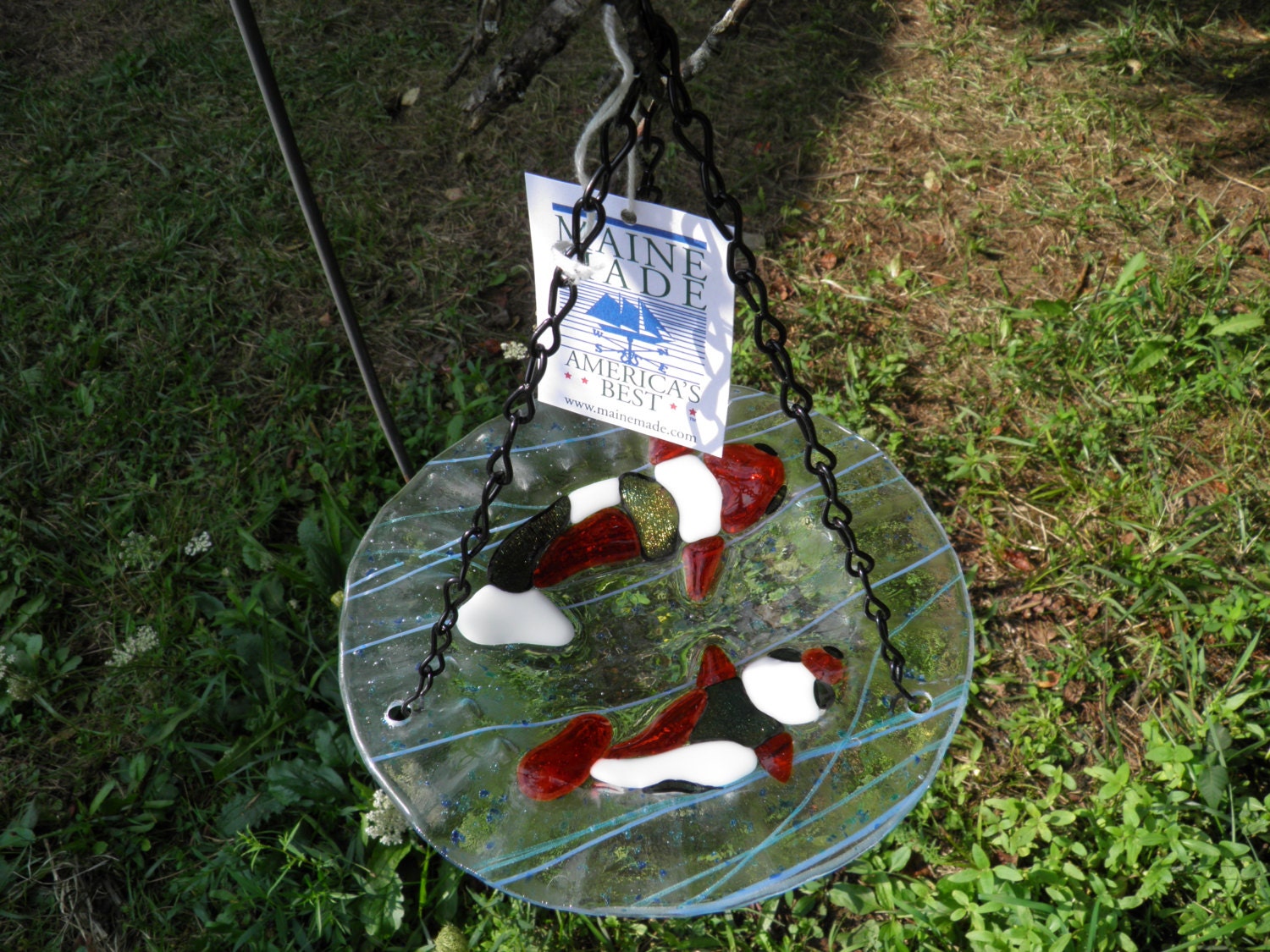 Koi Fish Fused Glass Bird Bath