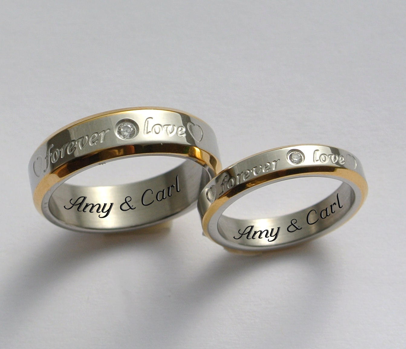 Personalized Gold and Silver Engraved Couple's Ring