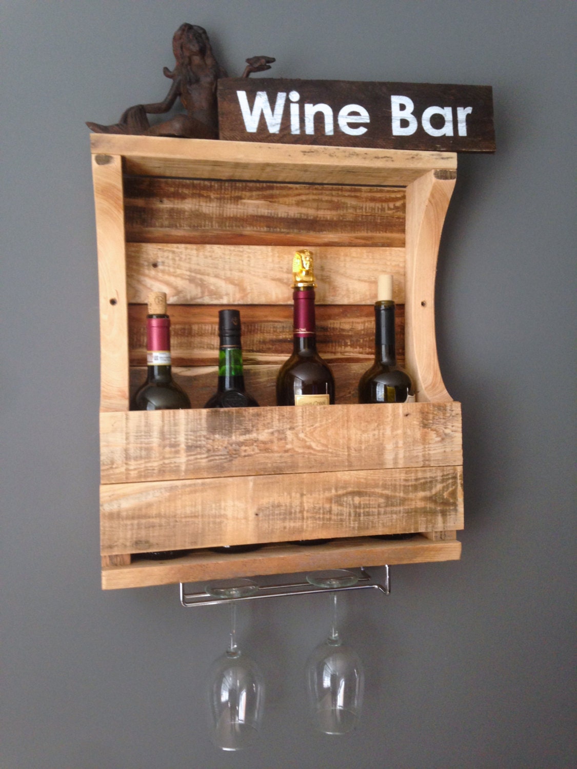 Rustic Weathered Wall Hanging Wine and Glass Rack 100