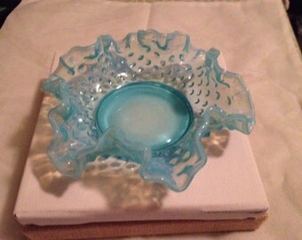 Vintage Scalloped Blue Opaque Milk Glass Dish