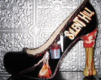 silent hill horror gore bloody heels with bones blood and knives