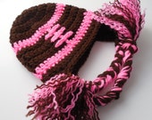 Baby Girl Football Hat - Brown and Pink - Handmade Crochet - Made to Order Baby Girl Football Hat - Brown and Pink - Handmade Crochet - Made to Order