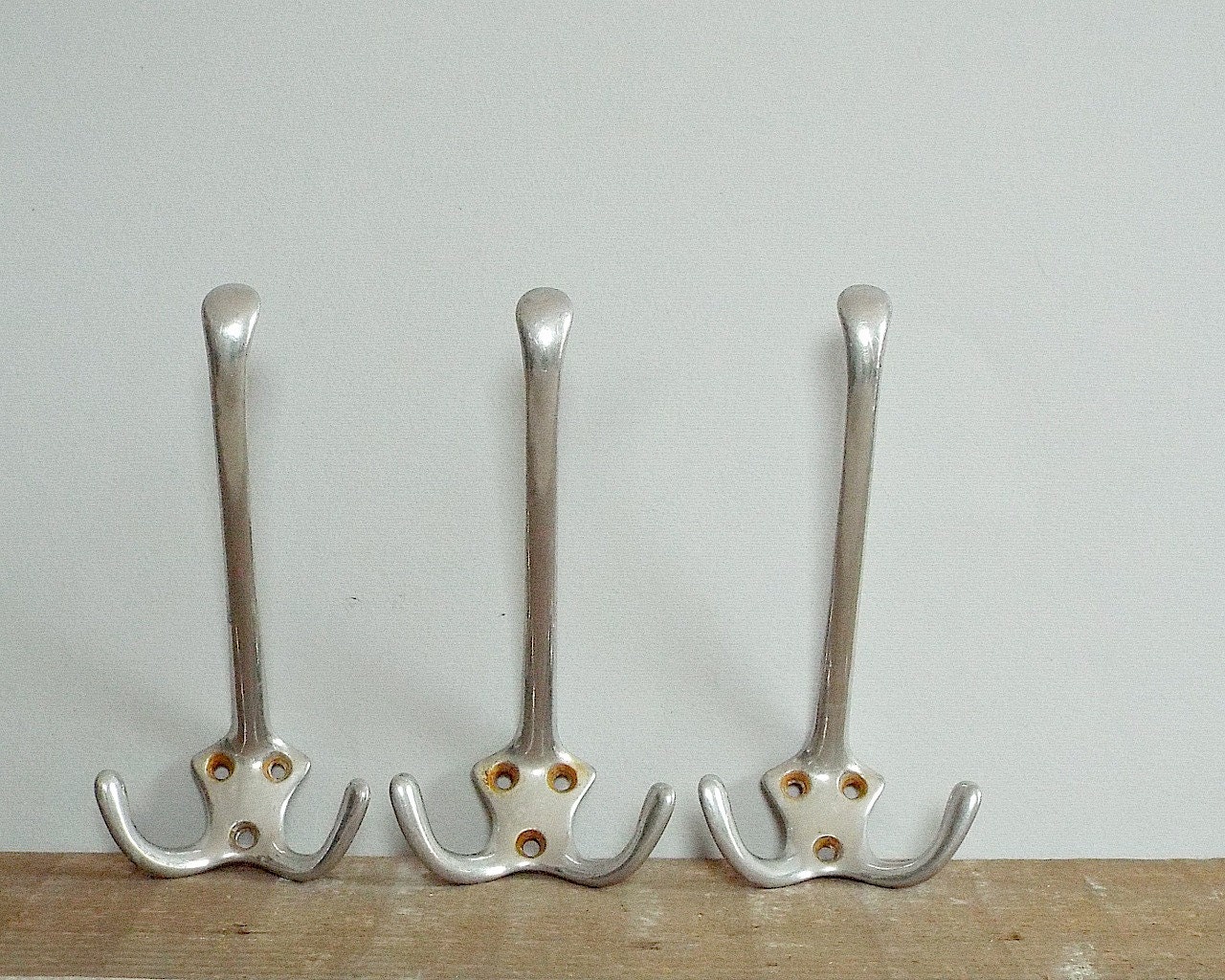 set of 3 INDUSTRIAL wall hooks vintage antique coat HANGERS