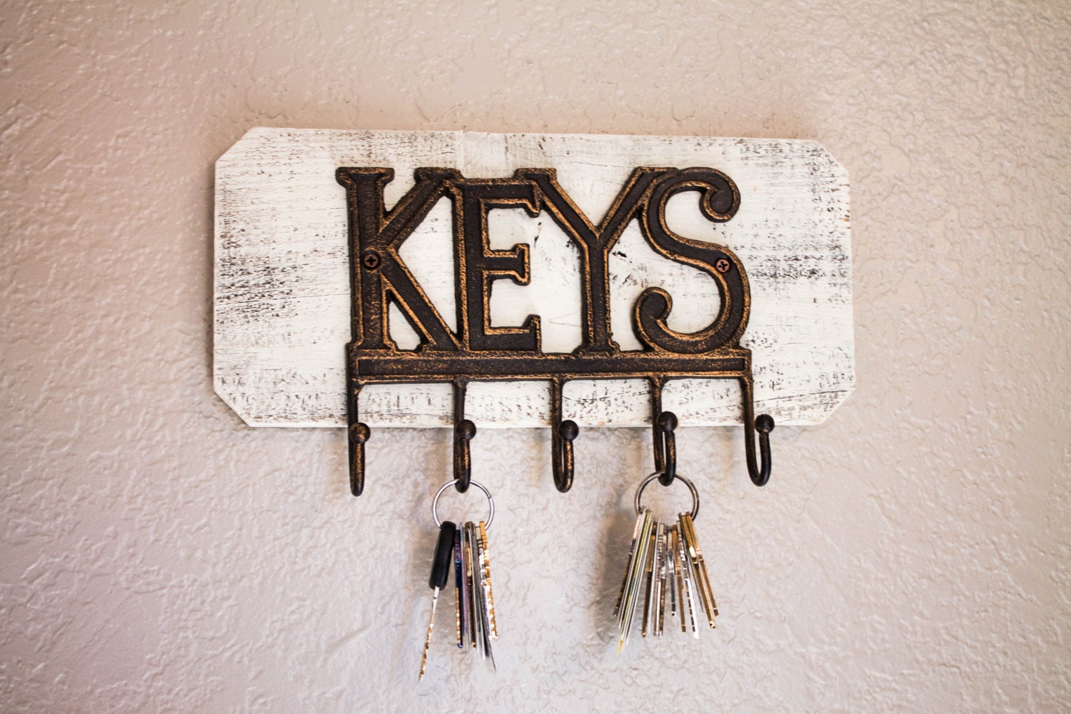 Key Hooks on Reclaimed Wood Board