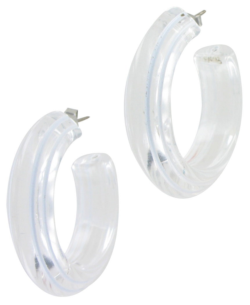 Clear Lucite Hoop Earrings Pierced Vintage 1980s