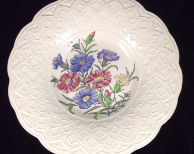 Vintage Wedgwood China Embossed Rimmed Soup Bowl Dianthus Pattern