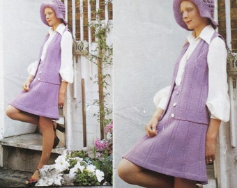 KNITTING PATTERN - 70s Suit Vest Coat - Vintage Pattern - PDF Instant Download - Skirt Floppy Hat Vest Set - Sun Hat - Sweater Vest - Vtg