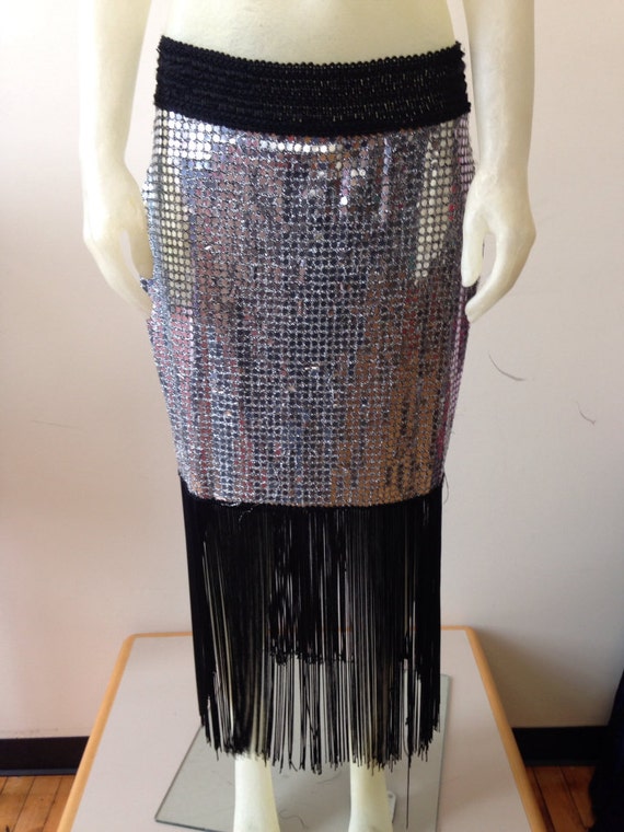 80s Silver Sequins Disco Fringe Skirt by VintageChicbyDesign