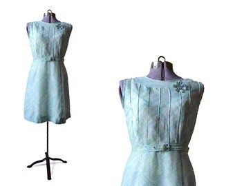 Blue vintage dress, 1960 dress, 60s dress, light blue dress, cotton dress, vintage clothing, medium dress, print dress