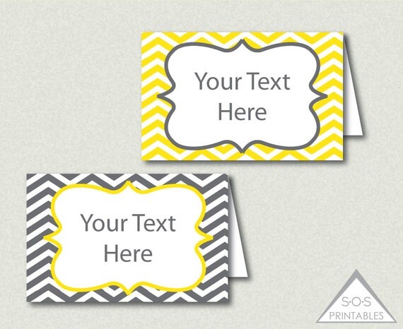 Gray and Yellow Chevron Tent Labels Buffet Cards by SOSPrintables