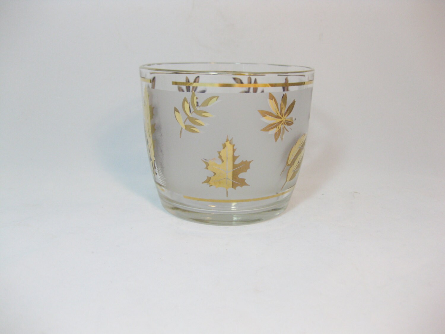Vintage Frosted Glass Ice Bucket Gold Leaves by FreeLiving on Etsy