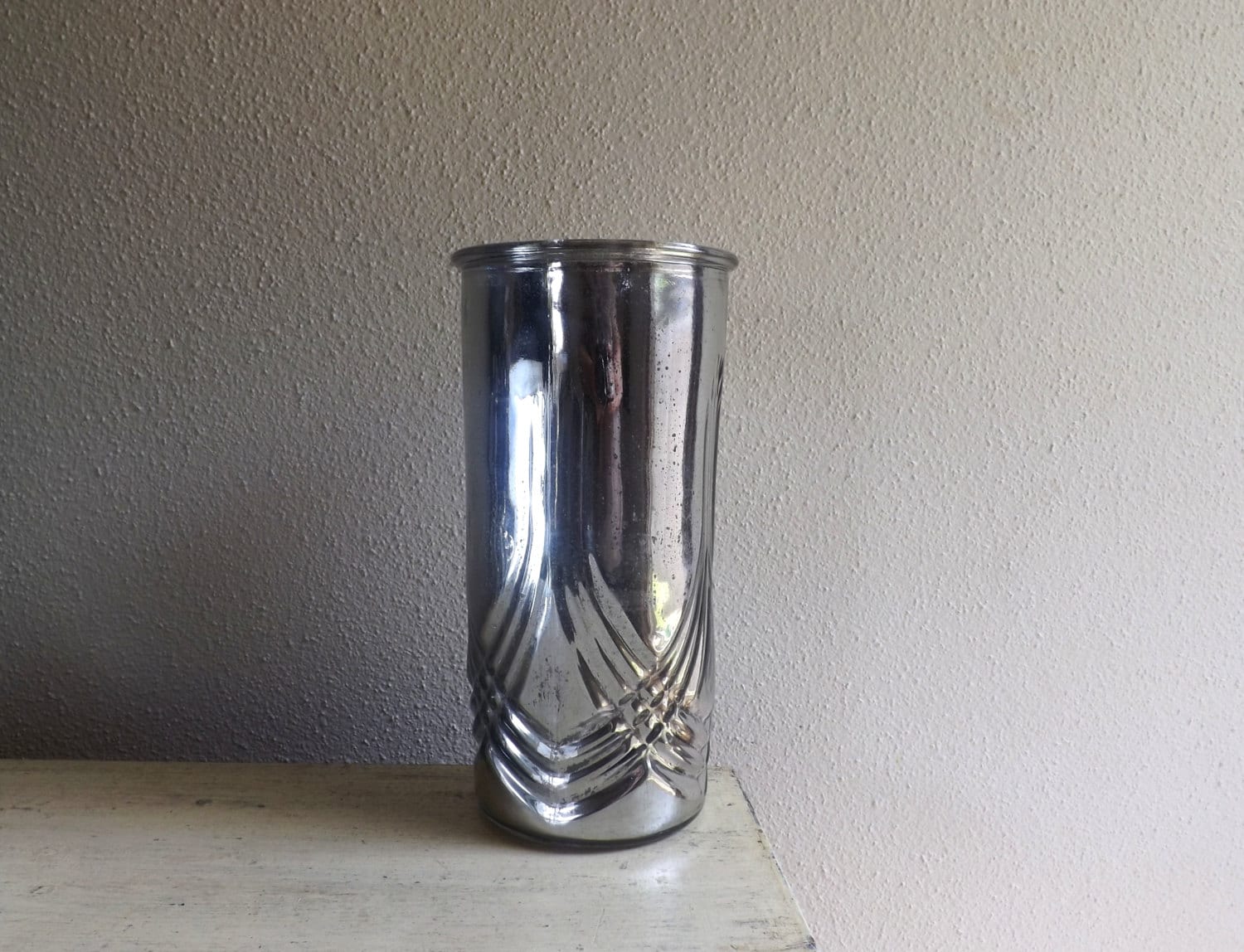 Tall Cylinder Mercury Glass Vase with Design Large Textured