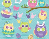 80% OFF SALE easter owls, owl bunny ears clipart commercial use, vector graphics, digital clip art, digital images - CL649 Il_170x135