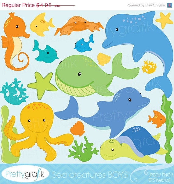 40% OFF SALE Sea animal clipart for scrapbooking, commercial use, vector graphics, digital clip art, digital images - CL517 Il_570xn