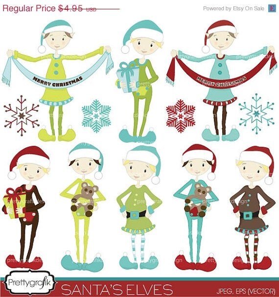 60% OFF SALE christmas elves clipart commercial use, vector graphics, digital clip art, digital images - CL421 Il_570xn