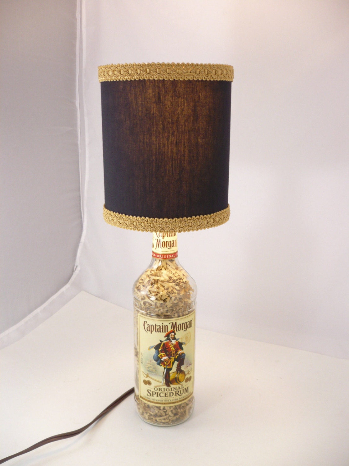 Liquor Bottle Lamp with handcrafted shademade with recycled