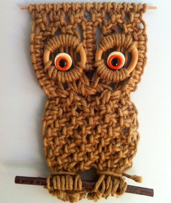 Vintage Macramé Owl Wall Hanging 70's groovy hip mod