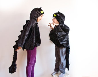 Black Dragon Children Costume, Party Costume or Halloween Kid Costume Wings, how to train your dragon Toothless