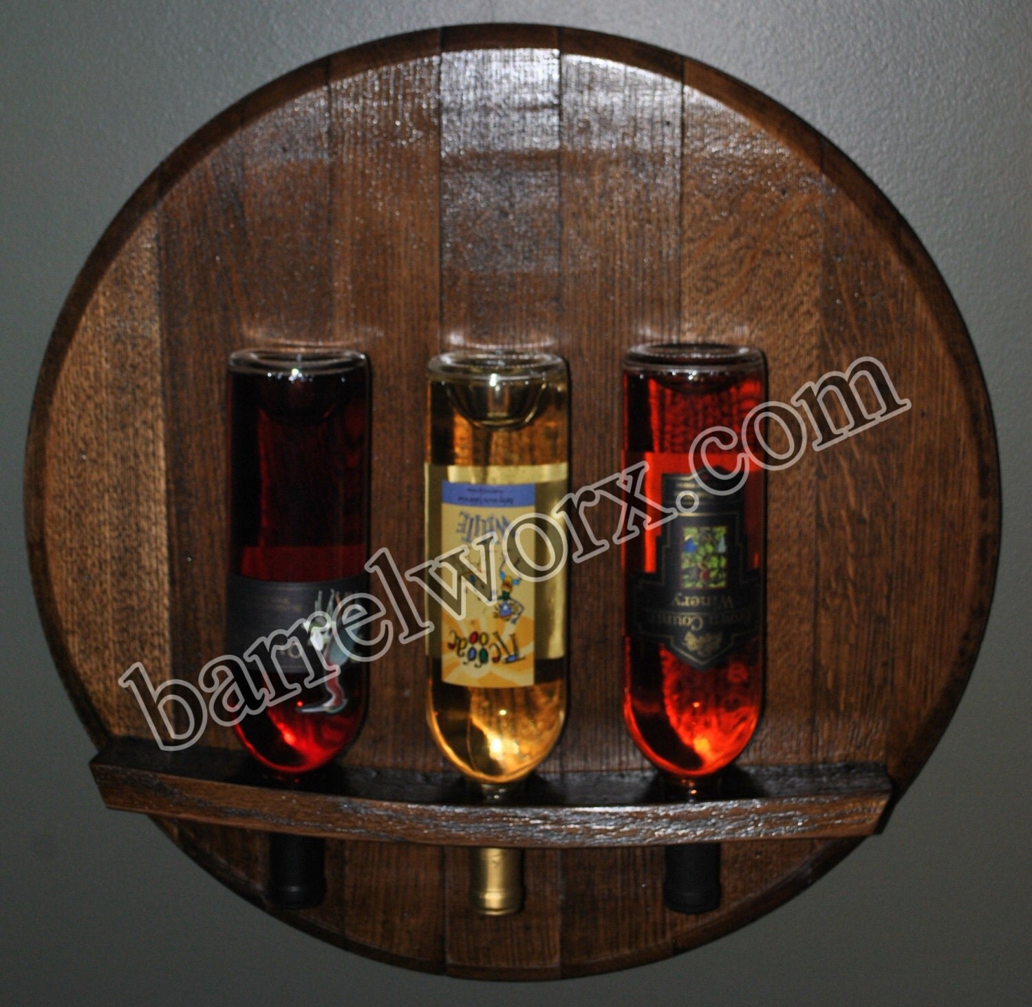 bourbon whiskey barrel head wine rack by BarrelWorx on Etsy