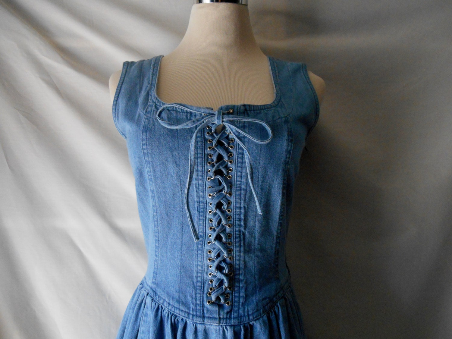 4 6 Lace up Front Denim Jean Dress Corset Style Size S