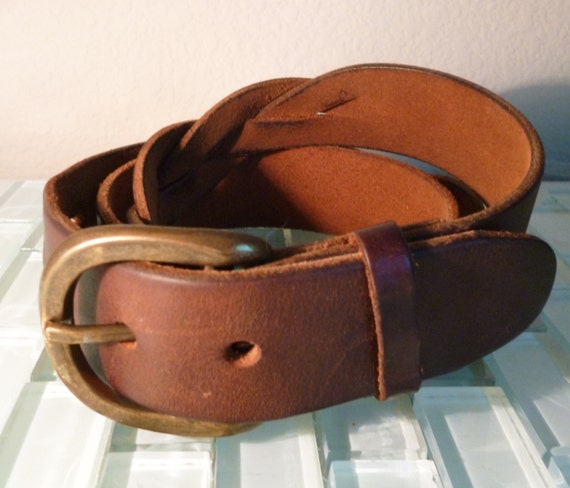 Mens Brown Leather Belt Braided Thick Supple Leather Broken in