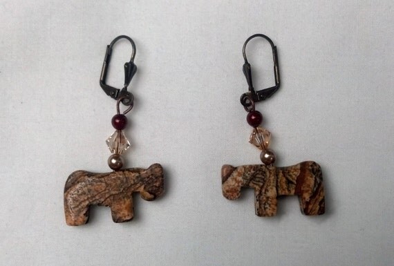 Picture Jasper and Brass Horse Earrings  Cream and by MyBuddyBling