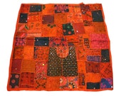 Boho Designer Orange Handmade Table Cloth Vintage Tapestry