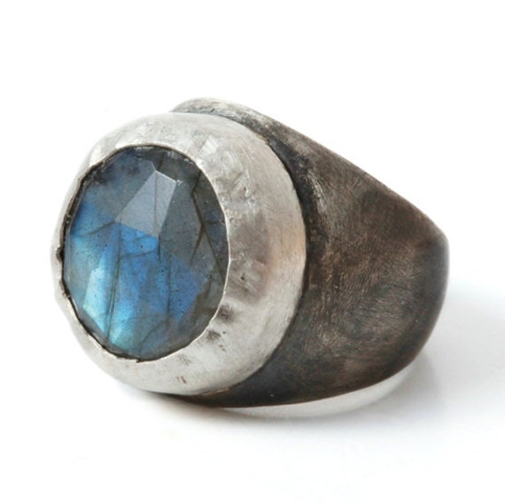 Labradorite ring, chunky silver gemstone rings, silver round ring ...