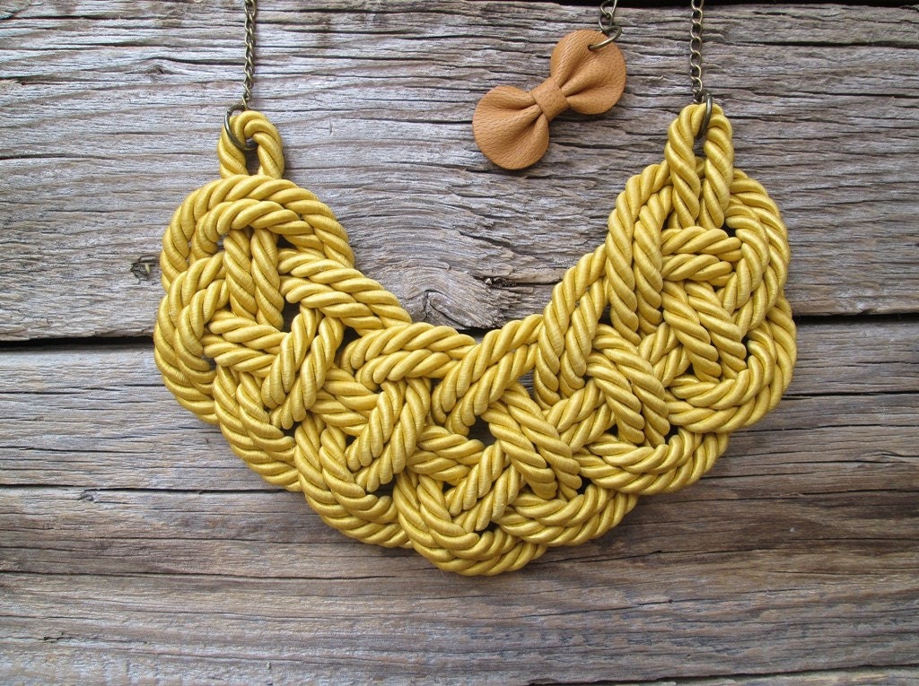 Mustard yellow Rope necklace Nautical rope knot necklace