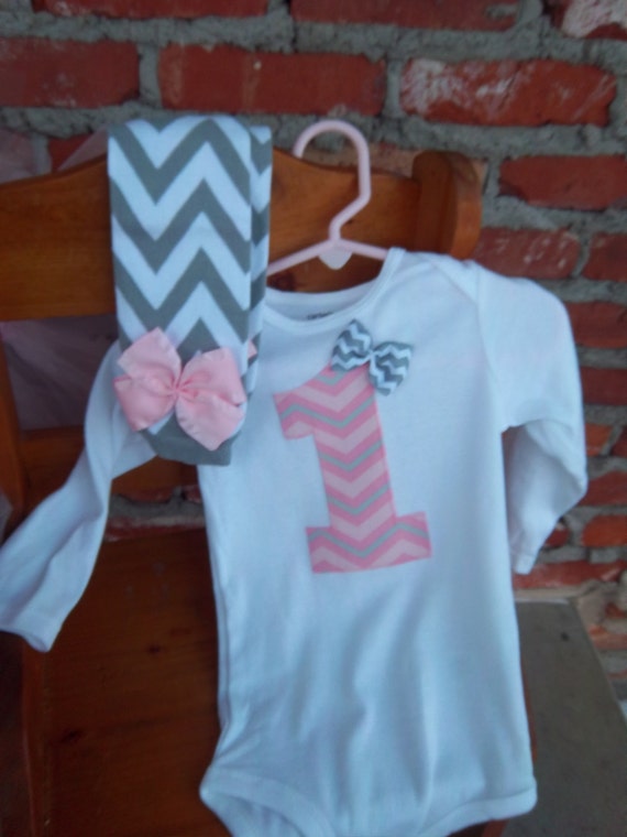 Baby Girl Outfit, Birthday Outfit, Personalized Initial, Pink Chevron ...