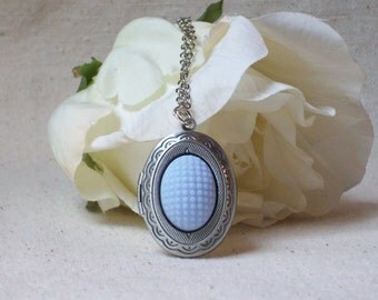 Vintage locket necklace,Photo locket necklace,Blue locket,Shabby chic jewelry, Unique gift
