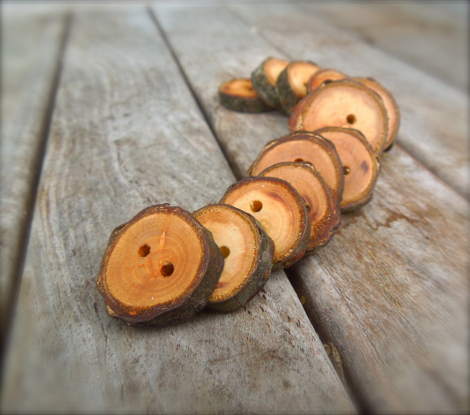 12 Small Handmade Wooden Buttons Small Reclaimed Cherry Wood 7362