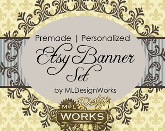Etsy Banner Set, Etsy Shop Banner, Premade Etsy Banner, Etsy Shop Banner And Avatar Set -Yellow and Grey Vintage Banner - 8