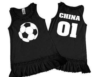6M-6X Infant, Toddler & Girls Personalized Soccer Ruffle Tank Dress. Baby Shower Gift. Soccer girl clothes.
