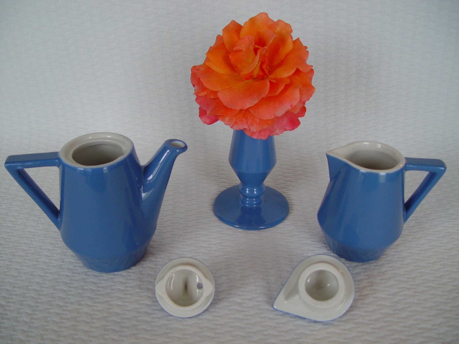 Vintage Hall Pottery National Pattern Teapot Creamer and Bud