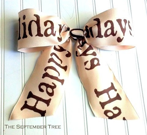 Happy Holidays Burlap Bow for Wreath- 10" Wide- Garland- Christmas Tree Faux Burlap Ribbon 4" wide