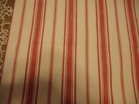 Vintage French Tickingupholstery Fabric Light Red And Creamy 2147