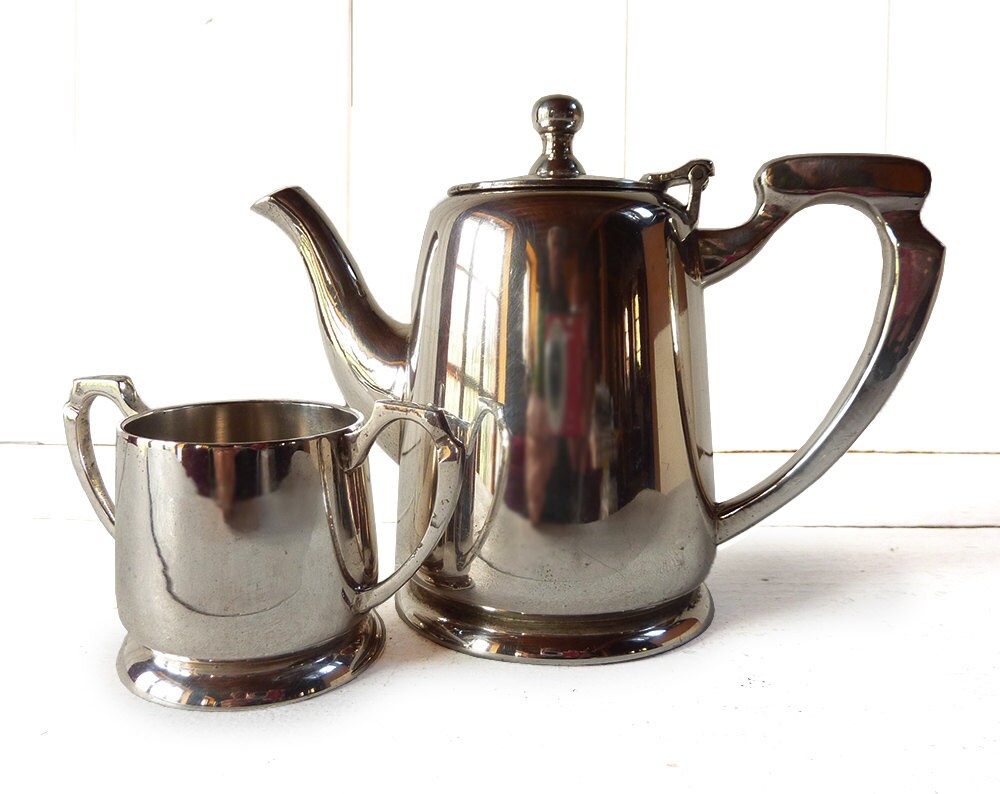 Vintage Silvered Brass Set Coffee Pot and by LaLoupiote