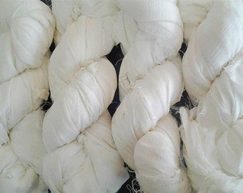 Huge Sari Silk Chiffon Ribbon skein , Color White