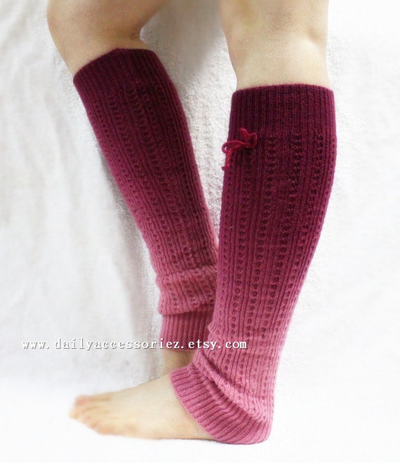 Soft Ombre Knitted Leg Warmers with Knot Thick Leg Warmers