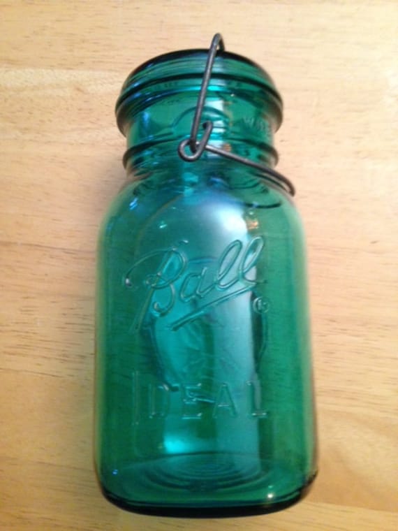 Ball Ideal green glass canning jar by HoardersHideaway on Etsy