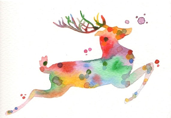 Original watercolor Christmas Card Reindeer