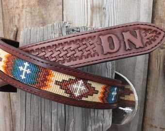 Mens Beaded Leather Belt