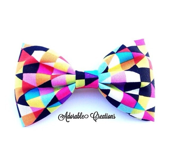 Colorful Geometric hair bow or bow tie by AdorableCBK on Etsy